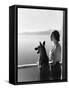 Woman and Her German Shepherd Overlooking a Lake-null-Framed Stretched Canvas