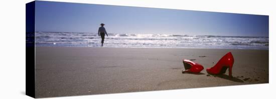 Woman and High Heels on Beach, California, USA-null-Stretched Canvas