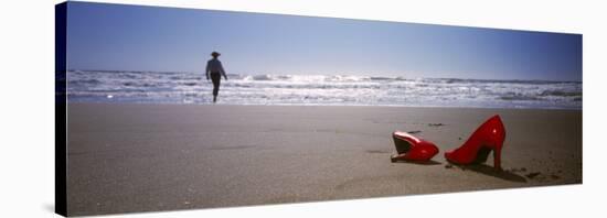 Woman and High Heels on Beach, California, USA-null-Stretched Canvas