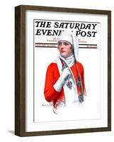 "Woman and Ice Scates," Saturday Evening Post Cover, January 26, 1924-Charles A. MacLellan-Framed Giclee Print