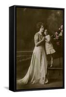 Woman and Little Girl in Studio-null-Framed Stretched Canvas