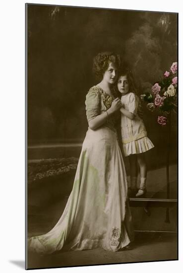 Woman and Little Girl in Studio-null-Mounted Photographic Print