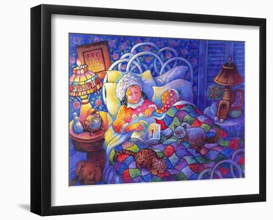 Woman and Man Asleep with Book and Cats-Bill Bell-Framed Giclee Print