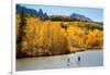 Woman And Man Enjoy Fall Bliss On SUP Boards Near Telluride, Colorado In Autumn, San Juan Mts-Ben Herndon-Framed Photographic Print