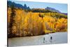 Woman And Man Enjoy Fall Bliss On SUP Boards Near Telluride, Colorado In Autumn, San Juan Mts-Ben Herndon-Stretched Canvas