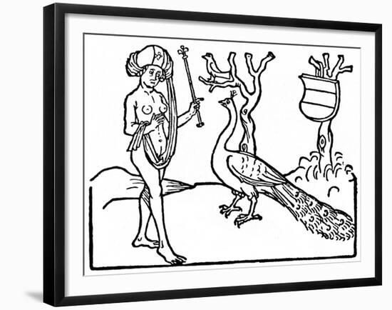 Woman and Peacock, 1475-null-Framed Giclee Print