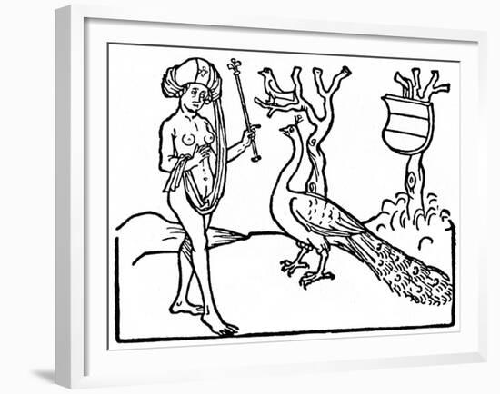 Woman and Peacock, 1475-null-Framed Giclee Print