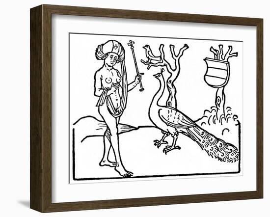 Woman and Peacock, 1475-null-Framed Giclee Print