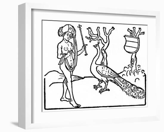 Woman and Peacock, 1475-null-Framed Giclee Print