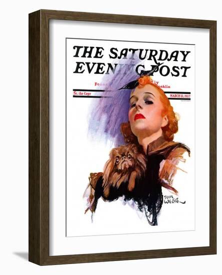"Woman and Pekingese," Saturday Evening Post Cover, March 13, 1937-Tom Webb-Framed Giclee Print