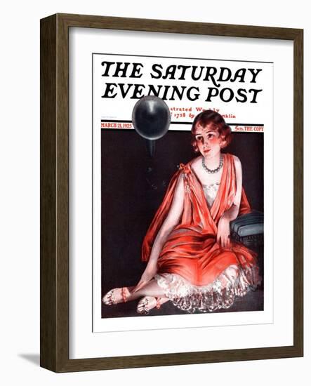 "Woman and Phonograph," Saturday Evening Post Cover, March 21, 1925-Pearl L. Hill-Framed Giclee Print