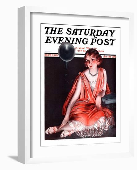 "Woman and Phonograph," Saturday Evening Post Cover, March 21, 1925-Pearl L. Hill-Framed Giclee Print