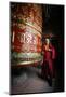 Woman and prayer wheel, Bodhnath Stupa, Kathmandu, Nepal-Godong-Mounted Photographic Print