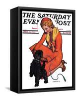 "Woman and Scottie," Saturday Evening Post Cover, April 16, 1932-McClelland Barclay-Framed Stretched Canvas