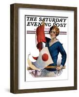 "Woman and Signal Flags," Saturday Evening Post Cover, August 21, 1926-Charles A. MacLellan-Framed Giclee Print