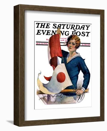 "Woman and Signal Flags," Saturday Evening Post Cover, August 21, 1926-Charles A. MacLellan-Framed Giclee Print