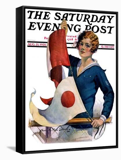 "Woman and Signal Flags," Saturday Evening Post Cover, August 21, 1926-Charles A. MacLellan-Framed Stretched Canvas