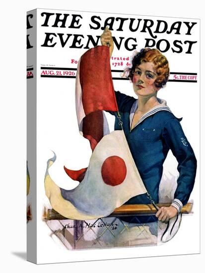 "Woman and Signal Flags," Saturday Evening Post Cover, August 21, 1926-Charles A. MacLellan-Stretched Canvas
