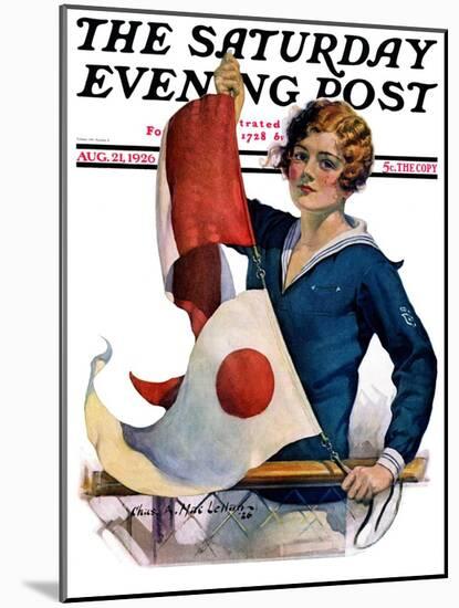 "Woman and Signal Flags," Saturday Evening Post Cover, August 21, 1926-Charles A. MacLellan-Mounted Giclee Print