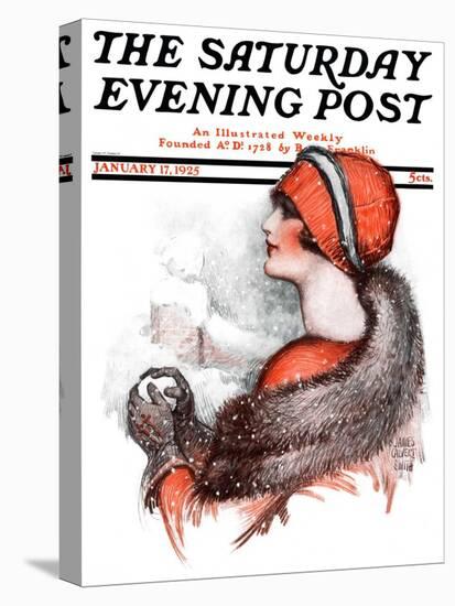 "Woman and Snowball," Saturday Evening Post Cover, January 17, 1925-James Calvert Smith-Stretched Canvas