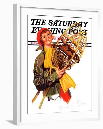 "Woman and Snowshoes," Saturday Evening Post Cover, February 8, 1936-Henrietta McCaig Starret-Framed Giclee Print