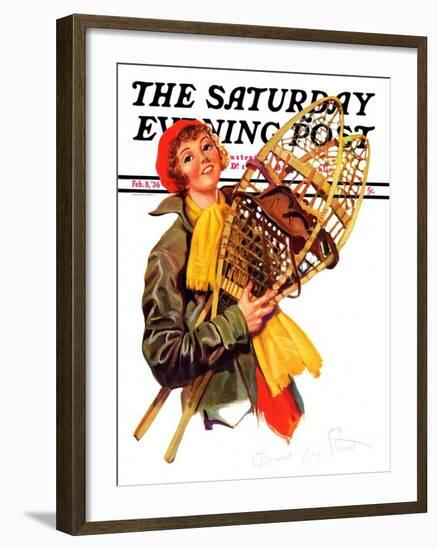 "Woman and Snowshoes," Saturday Evening Post Cover, February 8, 1936-Henrietta McCaig Starret-Framed Giclee Print