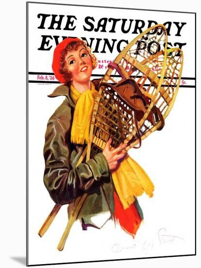 "Woman and Snowshoes," Saturday Evening Post Cover, February 8, 1936-Henrietta McCaig Starret-Mounted Giclee Print