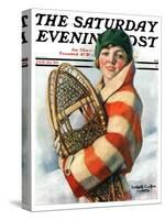 "Woman and Snowshoes," Saturday Evening Post Cover, January 26, 1929-William Haskell Coffin-Stretched Canvas