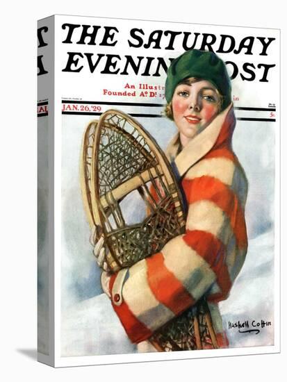 "Woman and Snowshoes," Saturday Evening Post Cover, January 26, 1929-William Haskell Coffin-Stretched Canvas