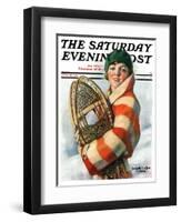 "Woman and Snowshoes," Saturday Evening Post Cover, January 26, 1929-William Haskell Coffin-Framed Giclee Print