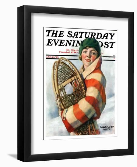 "Woman and Snowshoes," Saturday Evening Post Cover, January 26, 1929-William Haskell Coffin-Framed Giclee Print