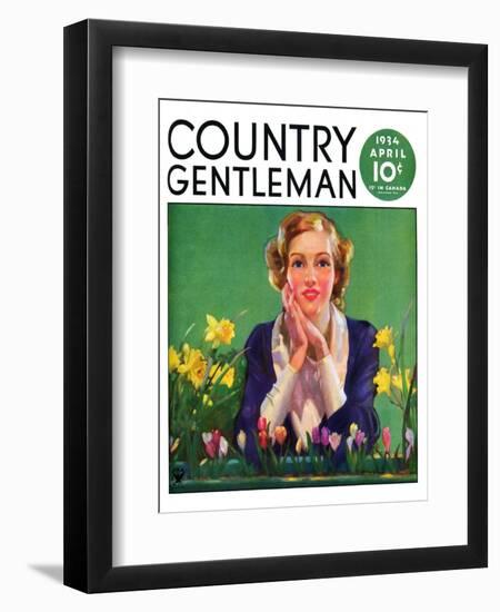 "Woman and Spring Flower," Country Gentleman Cover, April 1, 1934-null-Framed Giclee Print