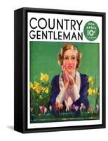 "Woman and Spring Flower," Country Gentleman Cover, April 1, 1934-null-Framed Stretched Canvas