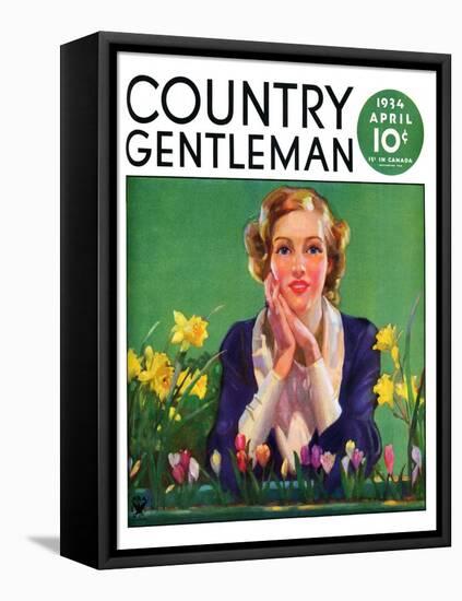 "Woman and Spring Flower," Country Gentleman Cover, April 1, 1934-null-Framed Stretched Canvas