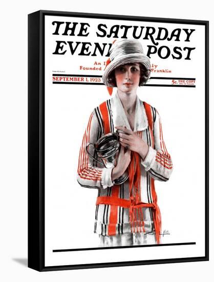 "Woman and Trophy," Saturday Evening Post Cover, September 1, 1923-Pearl L. Hill-Framed Stretched Canvas