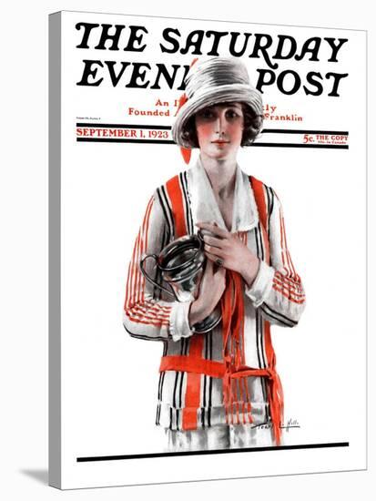 "Woman and Trophy," Saturday Evening Post Cover, September 1, 1923-Pearl L. Hill-Stretched Canvas