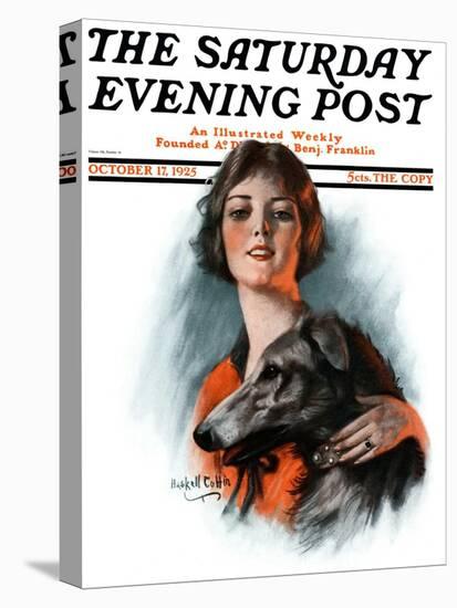 "Woman and Wolfhound," Saturday Evening Post Cover, October 17, 1925-William Haskell Coffin-Stretched Canvas