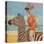 Woman and Zebra-Mowzu-Stretched Canvas