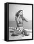 Woman Applying Suntan Lotion at the Beach-Peter Stackpole-Framed Stretched Canvas