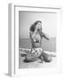 Woman Applying Suntan Lotion at the Beach-Peter Stackpole-Framed Photographic Print