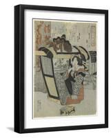 Woman as the Hero Taiso in Palanquin Holding a Pipe, C. 1830-Utagawa Kuniyoshi-Framed Giclee Print