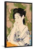 Woman at a Hot Spring Hotel. Date/Period: 1920. Woodblock print. Width: 26.4 cm. Height: 44.8 cm...-Goyo Hashiguchi-Framed Poster