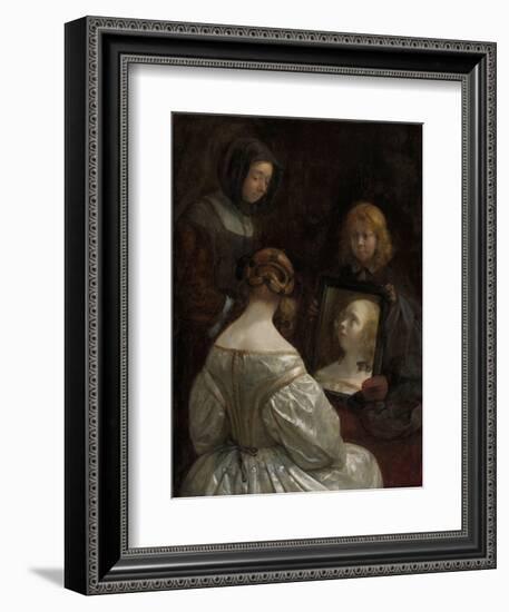 Woman at a Mirror, c. 1652-Gerard ter Borch or Terborch-Framed Giclee Print