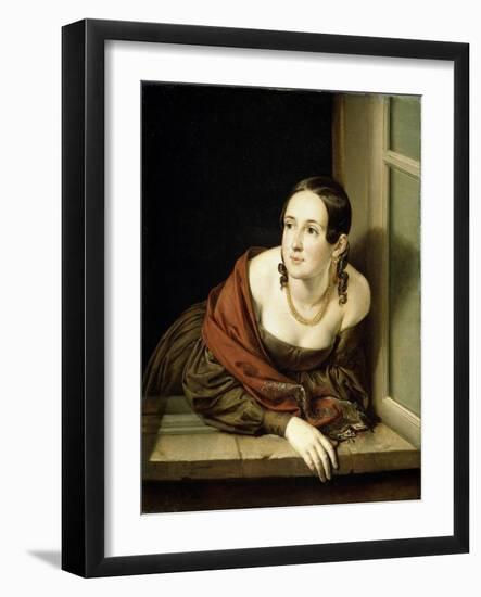 Woman at a Window, 1841-Vasili Andreyevich Tropinin-Framed Giclee Print