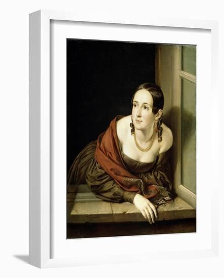 Woman at a Window, 1841-Vasili Andreyevich Tropinin-Framed Giclee Print