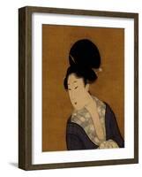 Woman at Her Morning Toilette, a Hanging Scroll Painting-Kitagawa Utamaro-Framed Art Print