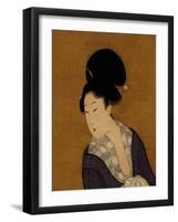 Woman at Her Morning Toilette, a Hanging Scroll Painting-Kitagawa Utamaro-Framed Art Print