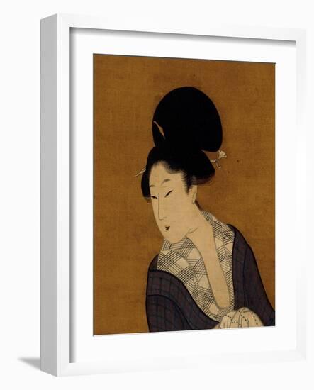 Woman at Her Morning Toilette, a Hanging Scroll Painting-Kitagawa Utamaro-Framed Art Print