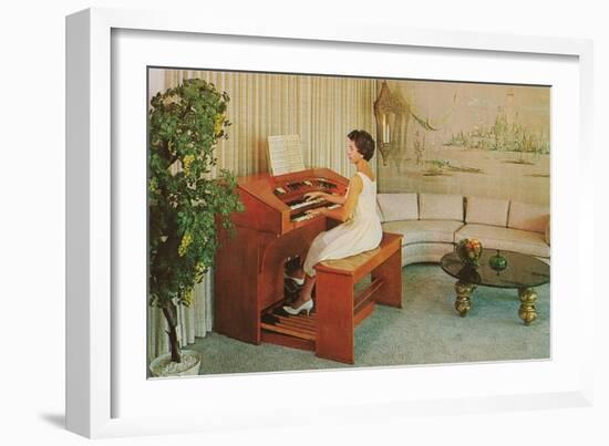 Woman at Home Organ-null-Framed Art Print