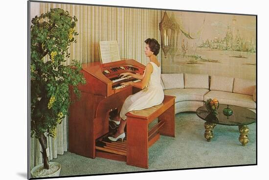 Woman at Home Organ-null-Mounted Art Print